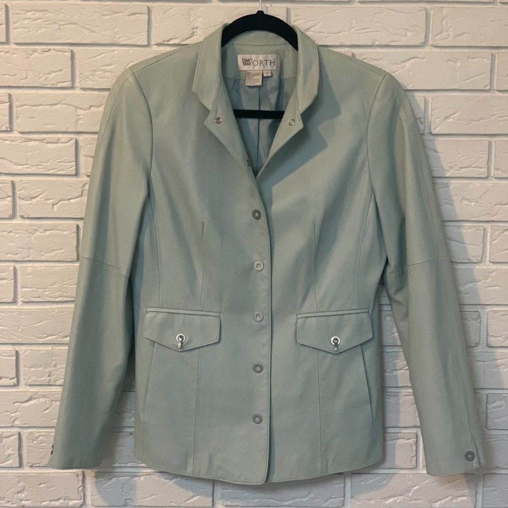 W by Worth Light Blue Gray Leather Jacket